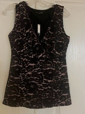 Sleeveless Black Lace Overlay Tank Top - Ann Taylor